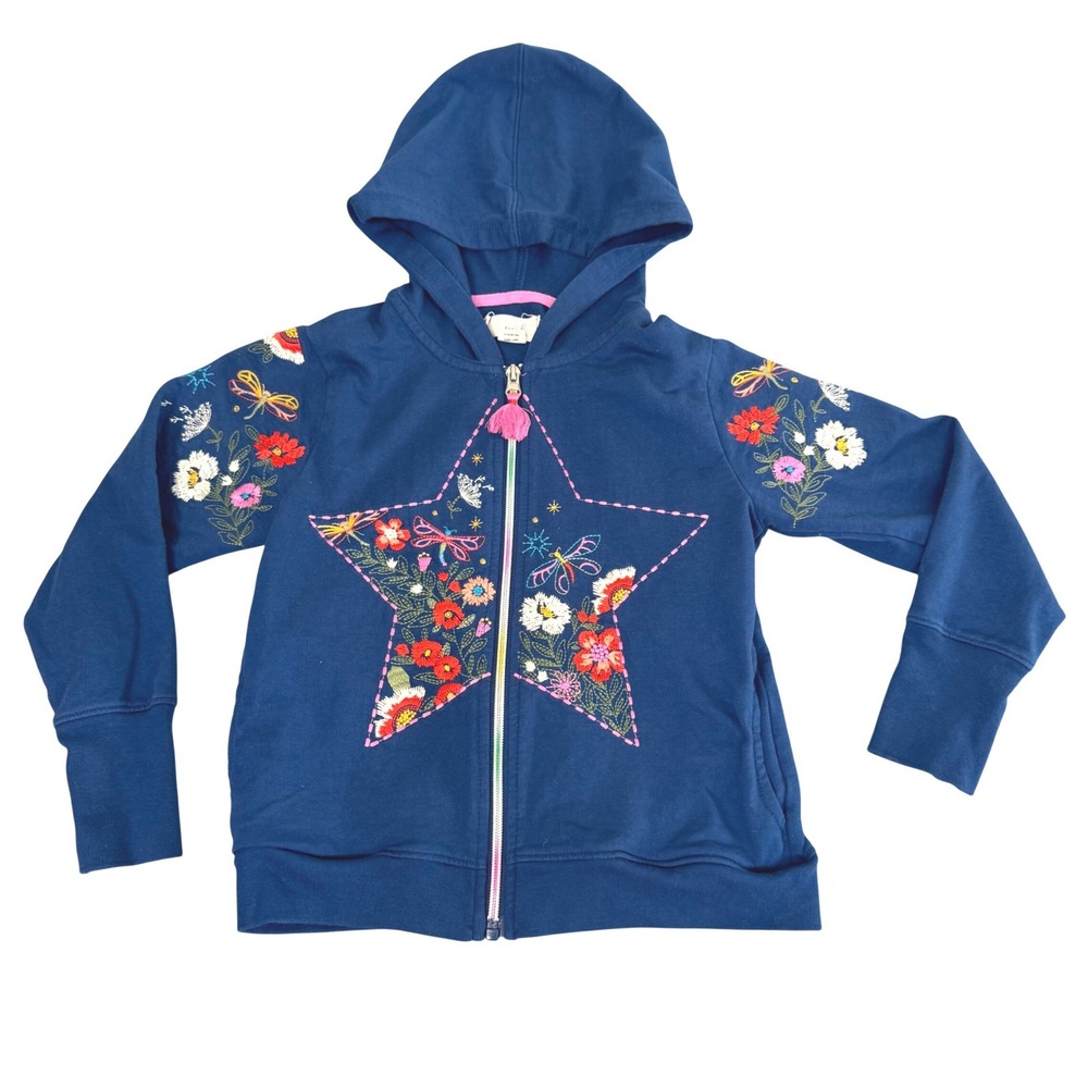 Peek Floral Star Zip Up Hoodie Kids Size‎ 6/7 Embroidered Dragonfly Navy Blue